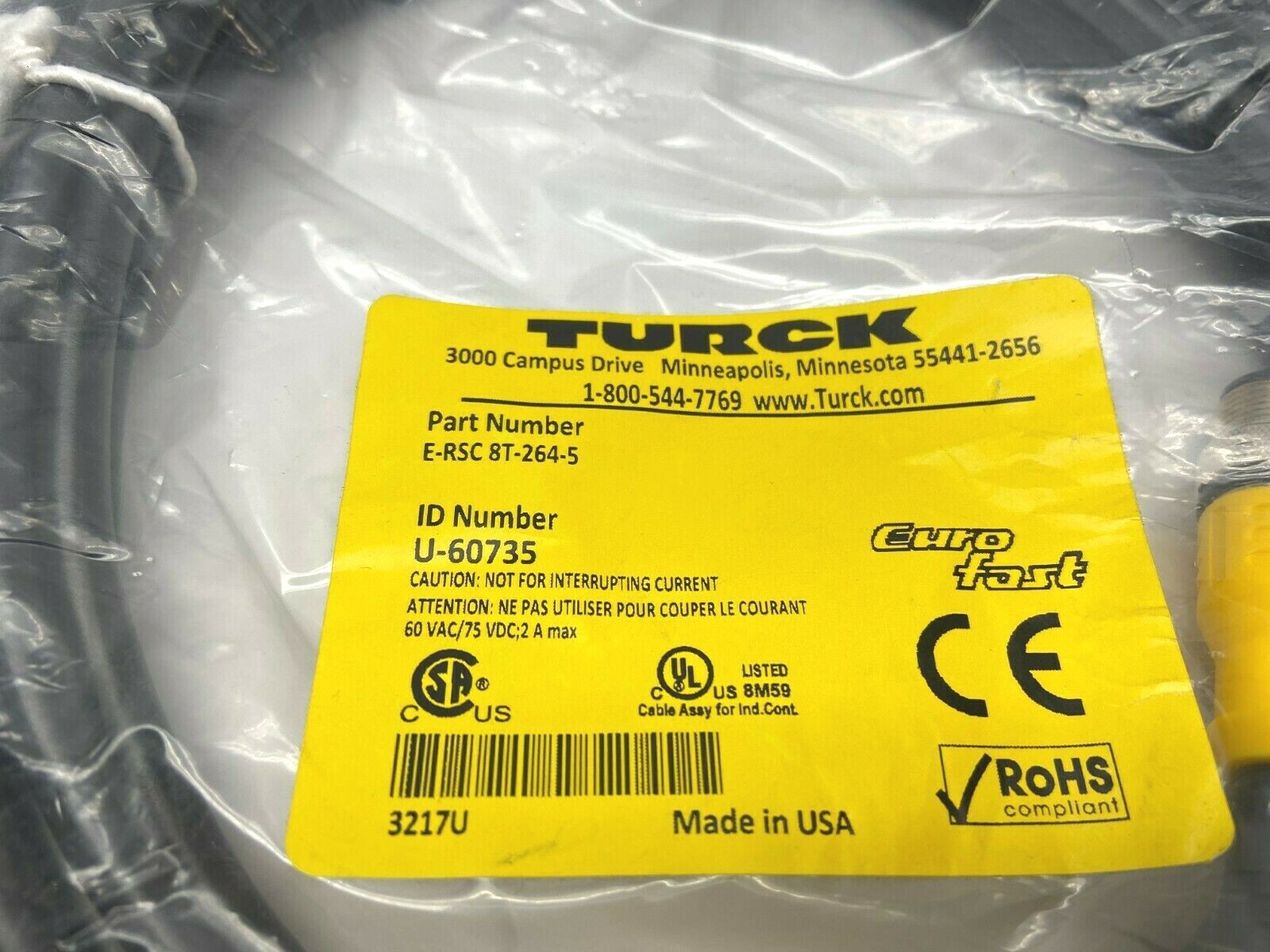 NEW IN BAG Turck Wk4.4T-2-Ws4.4T Eurofast Dual-Ended Cordset **Warranty