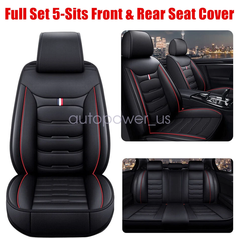 For TOYOTA Leather 5 Seats Car Seat Cover Front Rear Full Set Cushion Pad - Image 3 of 4