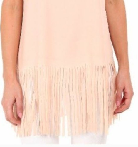 NWT $79 Vince Camuto Apricot Ice Chiffon Fringe Tunic Tank S a609 - Picture 2 of 3