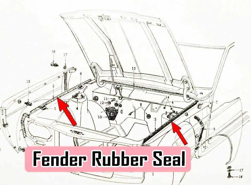 Par de sellos de goma para guardabarros Datsun 510 Bluebird 1600 1968-73 derecha derecha Foto 2 de 3