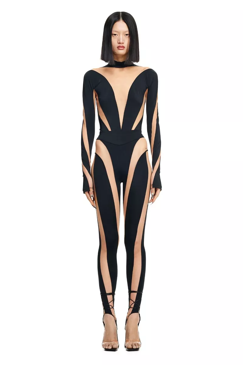 NEW Mugler x H&M Mesh-Paneled BODYSUIT AND LEGGINGS FULL SET