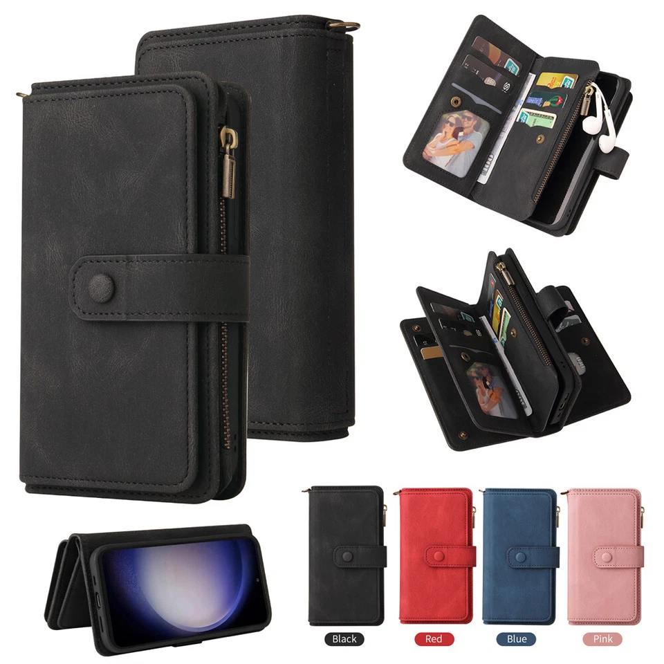 Zipper Flip Wallet Card Slot Case Cover For Samsung Galaxy S23 Ultra S20 S9 - Image 2 of 3