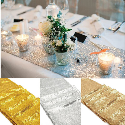Gefaltete Kante Gold Glitzer Pailletten Tischläufer 12''''x108'''' funkelnd Hochzeit Party Deko