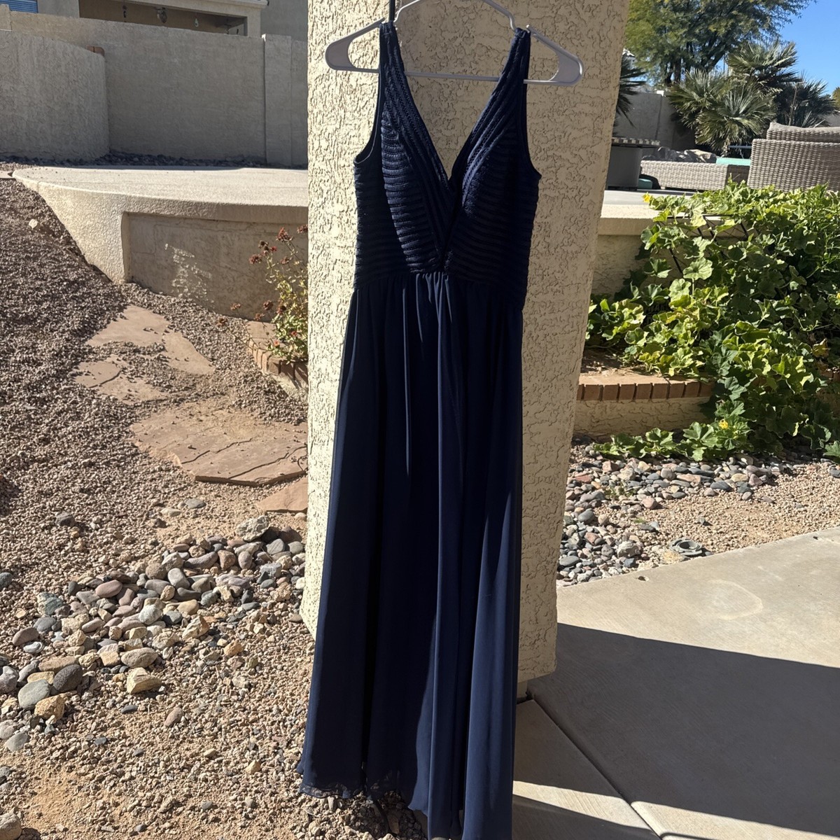 AIDAN MATTOX Womens Navy Blue V Neck Full-Length Fit + Flare Dress 2 T8 |  eBay