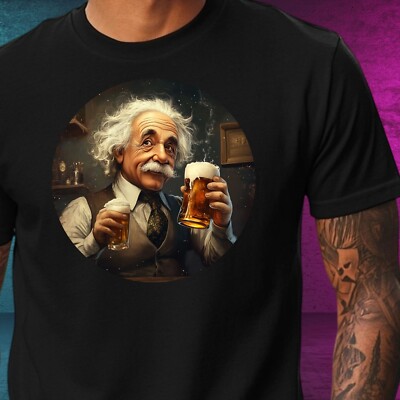 T-Shirt Herren Albert Einstein trinkt Bier Motiv Baumwolle Größe XS bis 5XL