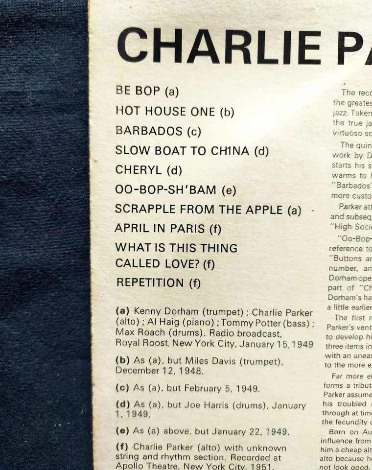 CHARLIE PARKER VOL 2  BE BOP  LP / Vinyle Vintage Jazz - Photo 3/3