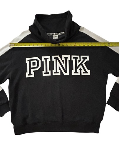 Victoria’s Secret Pink Gray Charcoal White Pink Cowl Neck Sweatshirt Sz Large - Picture 3 of 17