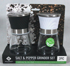 GOURMET KITCHEN REUSABLE SALT  PEPPER GRINDERS SET 5 3/8" TALL NEW IN BOX