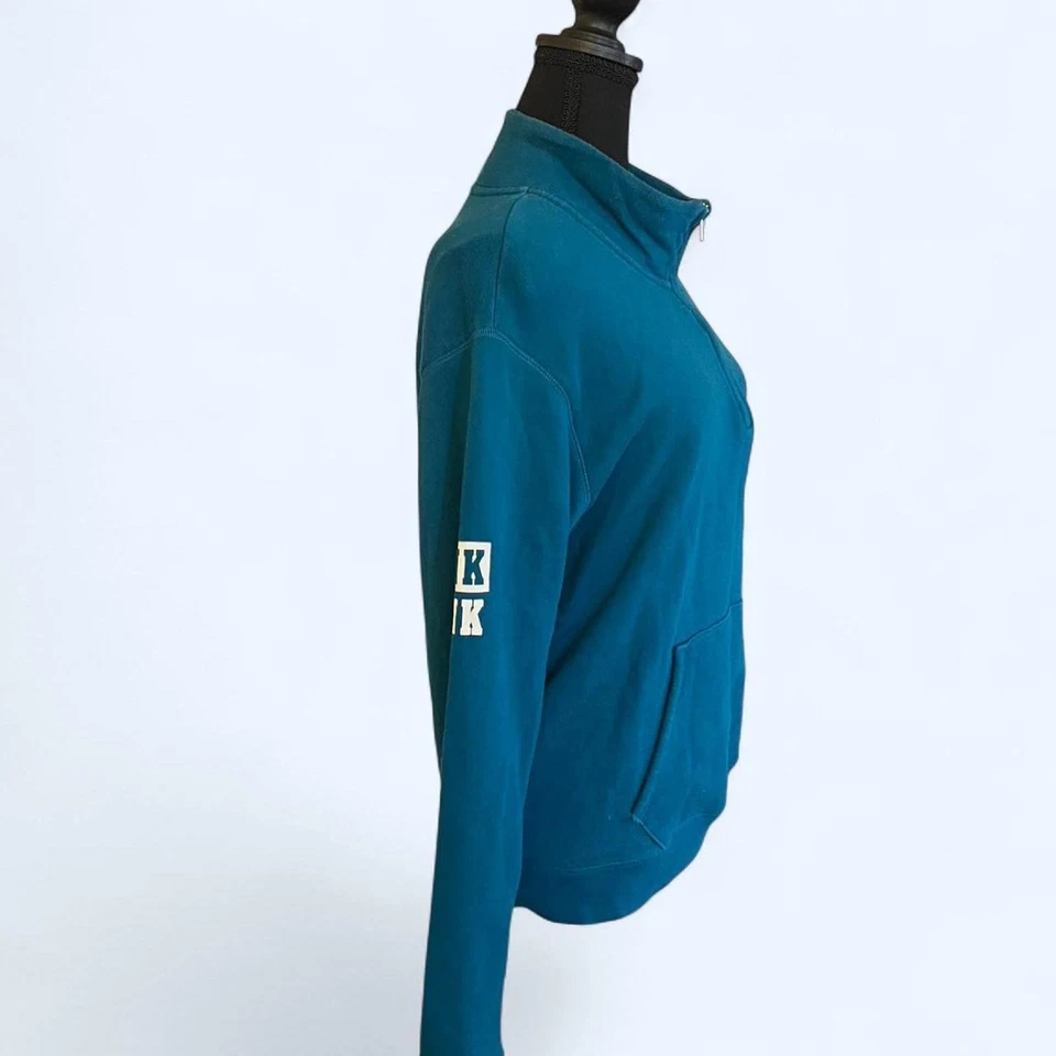 Victoria's Secret PINK half zip sweatshirt in blue with white accents Size Small - Image 4 of 4