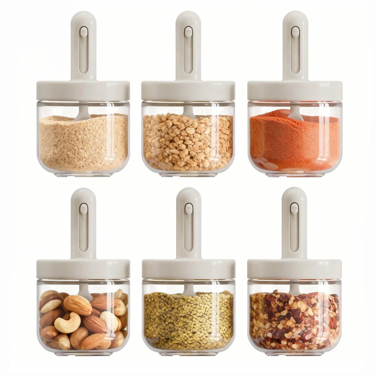 ShanSon 6Piece Glass Spice Jars with Adjustable Spoon, 10.16oz /300ml Seasoni...