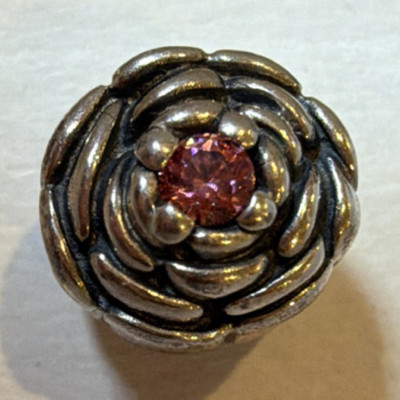 Sterling 925 Sterling Silber ALE Blume Perle Charm rosa runder Stein signiert