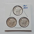1941  BU/AU Silver Mercury Dime set! P D S 3 Coins!!  A376