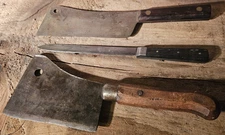 VINTAGE MEAT CLEAVER, BUTCHER BLOCK KNIFE LOT 3 KNIVES