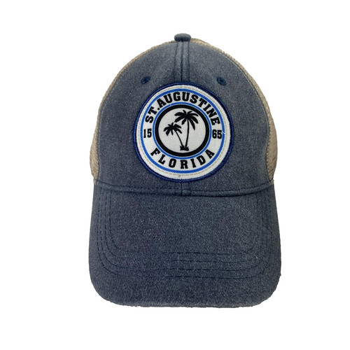 St Augustine Florida Hat Cap Snap Back Blue Tan Mesh Trucker Patch Mens