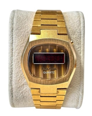 Bulova Quartz N6 Computron Red Led Digital Watch Gold Plated Men s