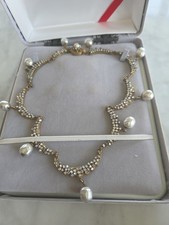 Signed Miriam Haskell Faux Pearls & Rhinestones Scalloped Choker Necklace Unique
