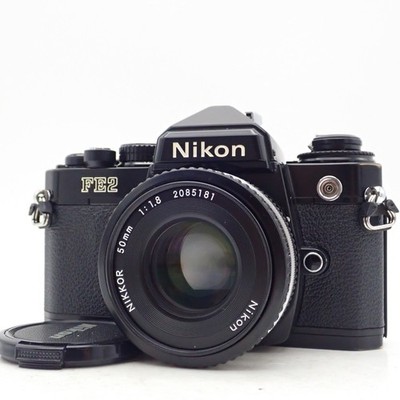 Nikon FE2 Black SLR Film Ais Nikkor 50mm f/1.8 Pancake lens Japan Works N mint+