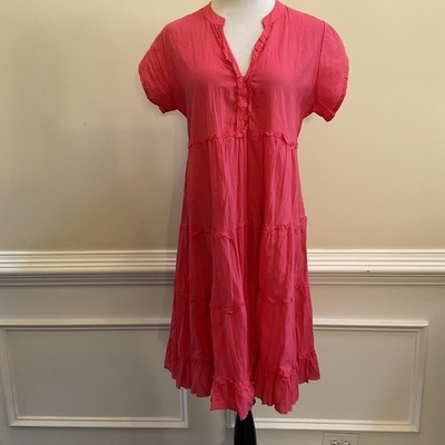 Lula Life Large Pink Tiered Gwen Dress Short Sleeve Cotton Cottagecore (NO SLIP)