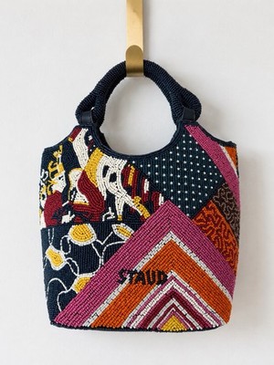 STAUD Zoe Beaded Cote Patchwork Foulard Bag Multicolour Rare Designer Tote