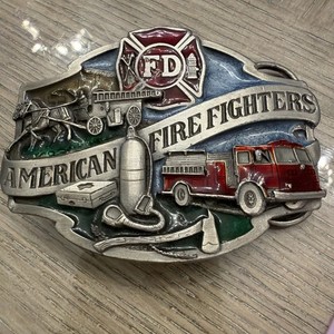 American Fire Fighters Siskiyou 1988 Pewter Belt Buckle Fire Truck G-80 USA