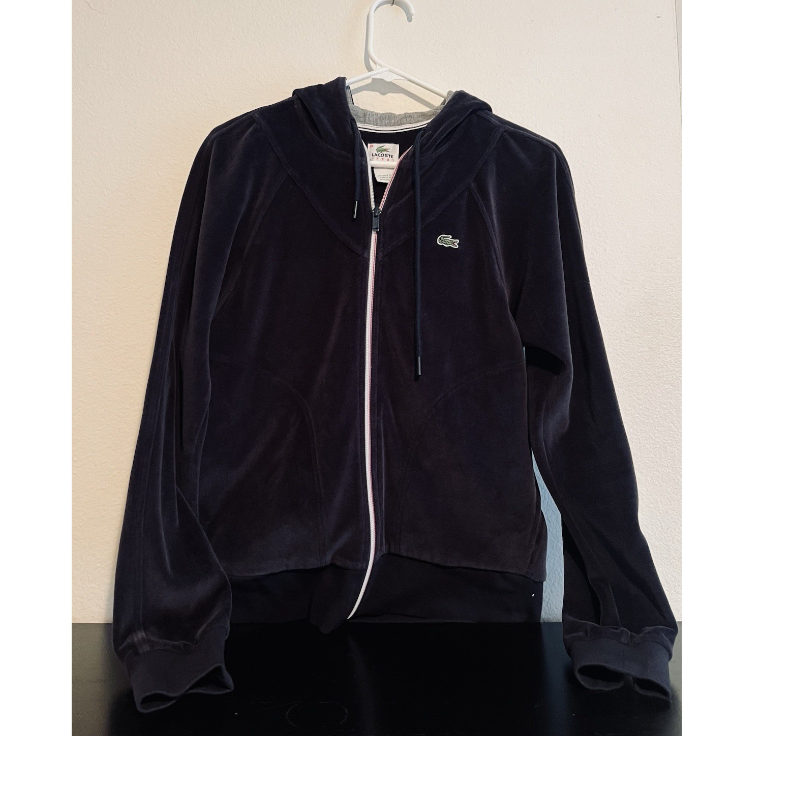 Lacoste Women’s Black Solid Full Zip Hooded Hoodie Sweatshirt Size M