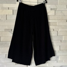 ZARA KNIT Ribbed Wide Leg Asymmetric Hemline Cropped Pants Culottes Black L