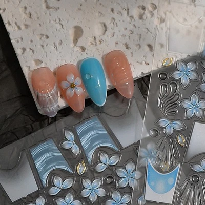 Wearable 3D-Geformte Nagel auf kleber Eisige Blumen Gelee prägte Nagel kunst - Bild 1 von 4