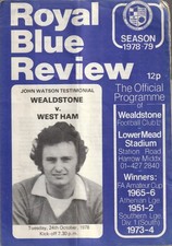Wealdstone v West Ham United 24 Oct 1978 Testimonial John Watson Programme