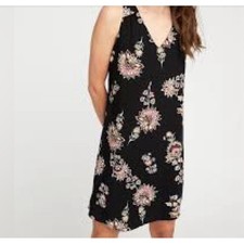 Old Navy Black Floral V Neck Keyhole Sleeveless Dress Women's Large Rayon