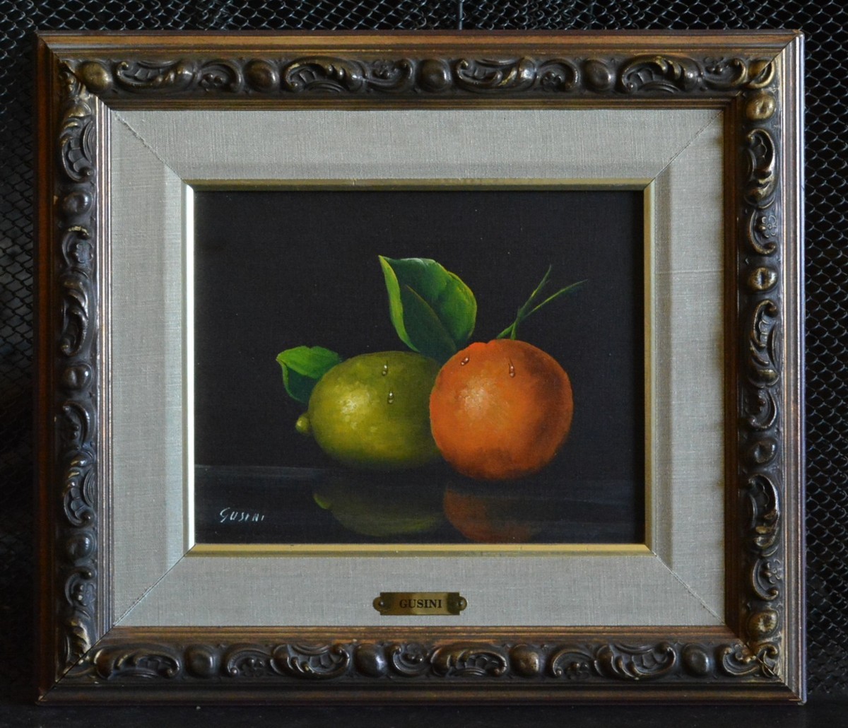 トニー・アゴステニ Tony Agostini 「アトリエノ隅」　油彩 フランス Antonio Gusini (1901-) Vintage Still LIfe Oil Painting - Fruit