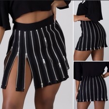 Gothic Womens Mini Skirt All Black Zipper Design, Punk Rock Hot Delicious NWT