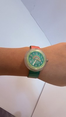 Flik Flak Kids Rainbow Quartz Watch Colorful Fabric Strap Swiss Made