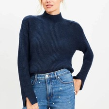 LOFT Navy Mock Neck Ribbed Sweater
