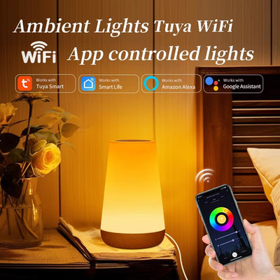 Tuya Wifi Smart Light Bedside Led Night Lights Dimmable Table Lamp RGB Touch Lam