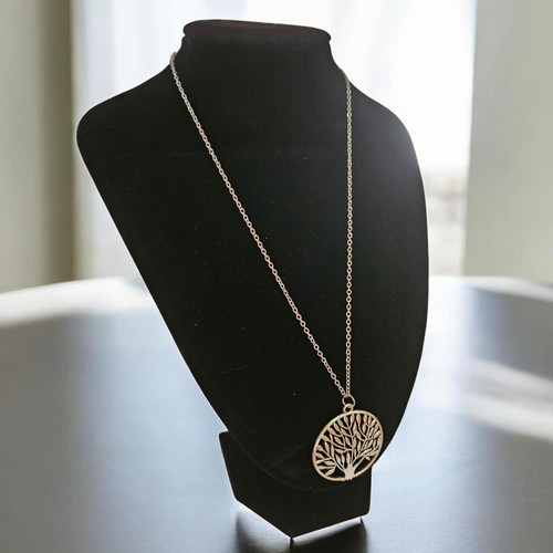 Silver/Stainless Steel Tree of Life Round Charm Pendant Necklace Cable Chain 18"