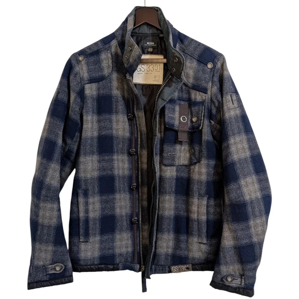 VTG Y2K G-Star Raw Pepper Quilted Check Jacket L/S - Size M - Blue/Gray Plaid - Image 3 of 4