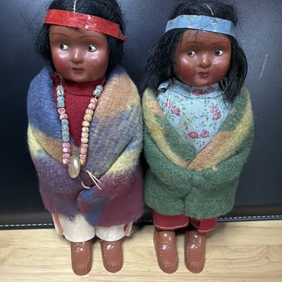 2er SET - Vintage SKOOKUM INDIANERPUPPE Bully Good Indianer Indianer 6,5 Zoll