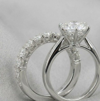 4.00Ct Round Cut Natural Diamond solid 950 Platinum Half Eternity Band set