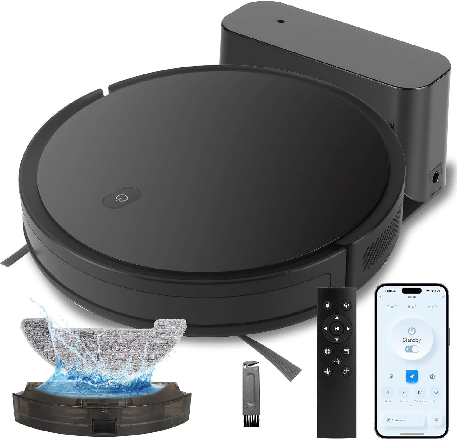 2-in-1 Robot Vacuum & Mop, 5000Pa Suction, App/Voice Control, Self-Charging