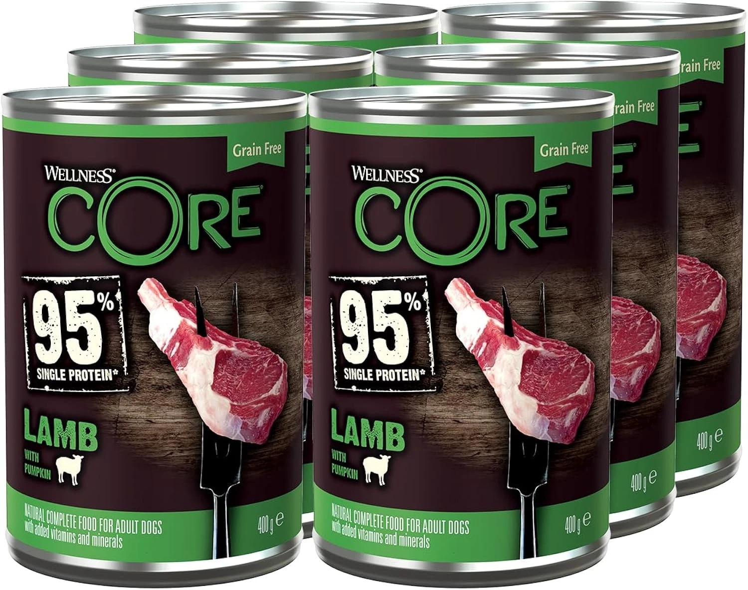 Wellness CORE 95% Lamb & Pumpkin Wet Dog Food 6 x 400g Grain-Free Paté