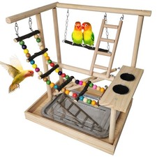 Parrots Playground Bird Play Gym Wood Perch Stand Colours Climb Ladders Swing...