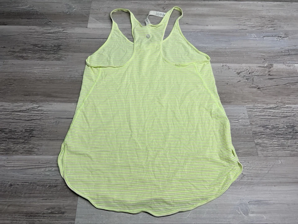 Camiseta sin mangas Lululemon transparente espalda cruzada para mujer talla 8 atlética verde lima a rayas Foto 4 de 4