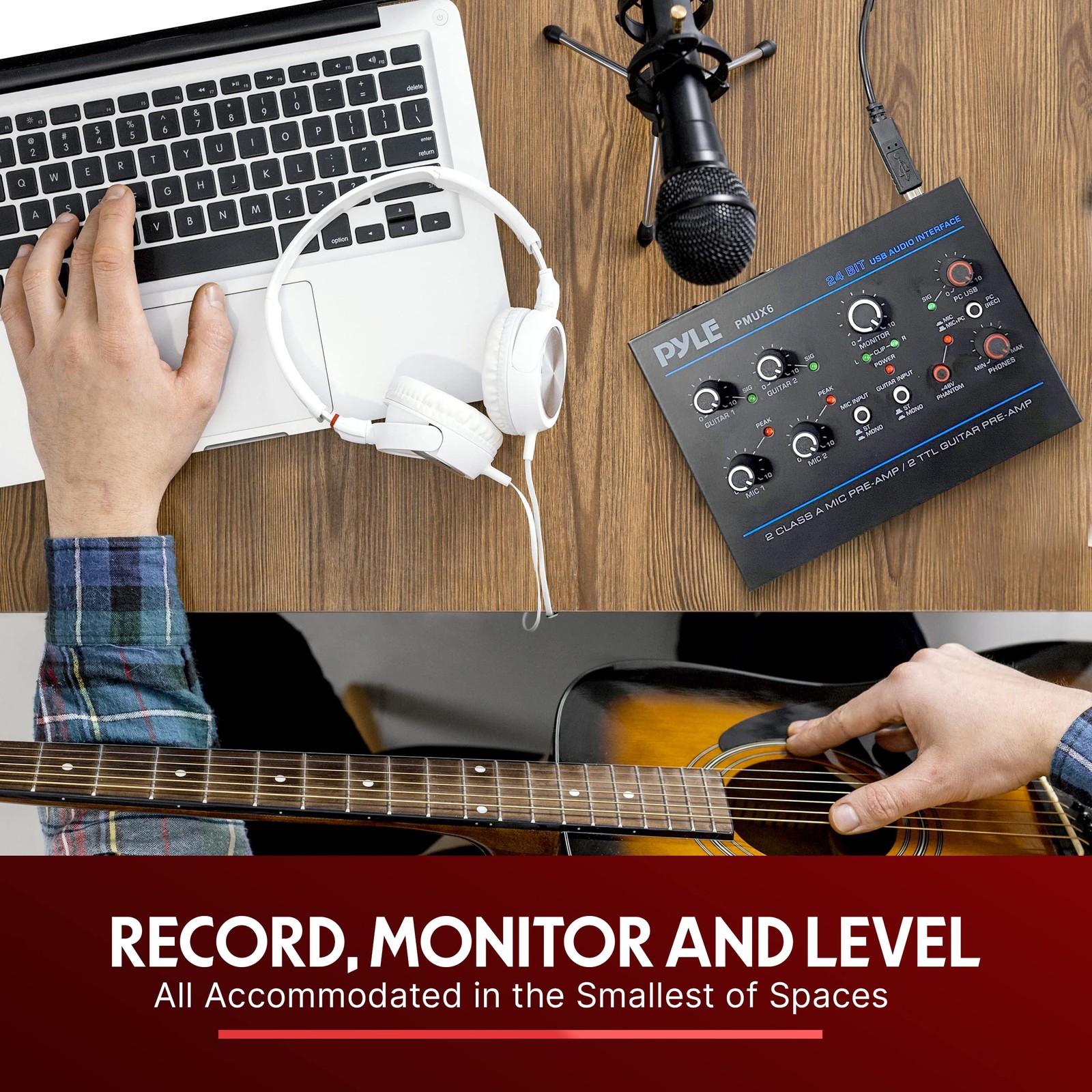 Pyle Professional USB Audio Interface with MIC, Guitar, AUX Stereo ...