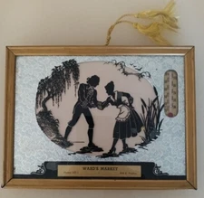 Vintage Reverse Painting on Glass Foil Silhouette Advertising Picture Couple