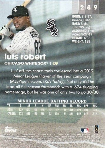 2020 Topps Stadium Club Chrome - Luis Robert #289 (RC) - White Sox - Bild 2 von 2