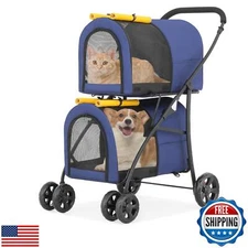 Athena Collection Double Pet Stroller with 2 Detachable Carrier Bag, Foldable