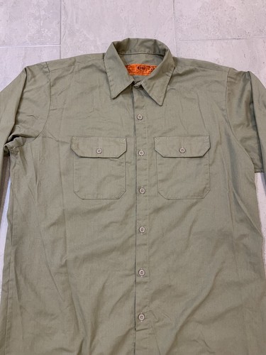 Men's Large Long Red Kap Beige Long Sleeve Buttoned Uniform Work Shirt - Picture 2 of 5