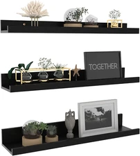 24 Inch Black Floating Shelves Wall Mounted Woodgrain Picture Ledge Shelf for St