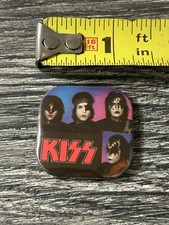 KISS BUTTON Pin Badge The Elder Group 1 1/4" Square Vintage Kiss Carr Aucoin Era