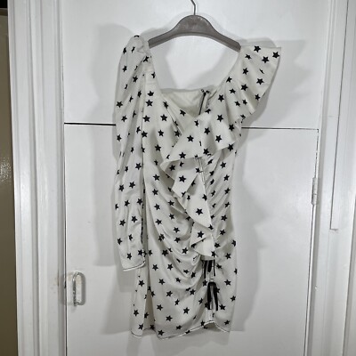 Self-Portrait Mini Dress Runway Star Print One Shoulder Size UK